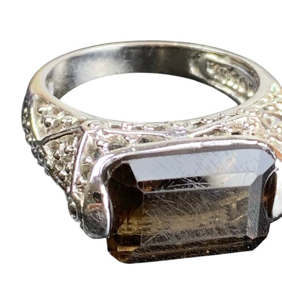 Lia Sophia Silver Filigree Smoky Faceted Cocktail Ring – Size 8 LS Mark - Picture 6 of 6